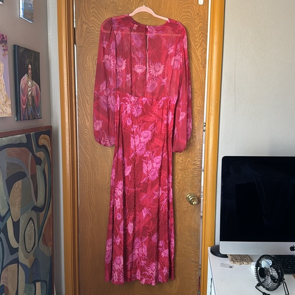 NWOT ASOS maxi bias cut magenta and red long sleeve dress - Picture 2 of 2